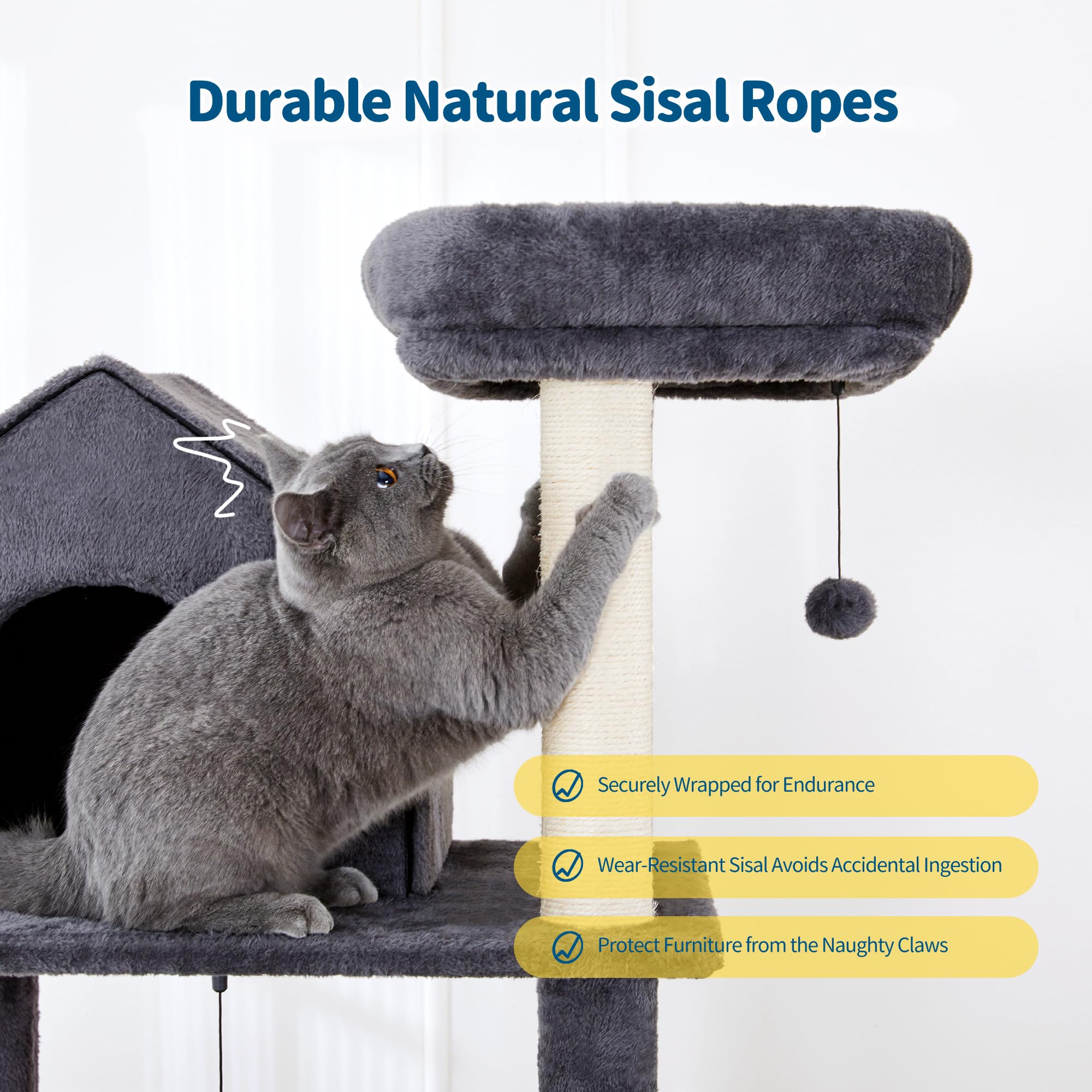 Made4Pets 60 Inch Cat Tower For Indoor Cats, Multi-Level Cat Tree With Plush Hammock, Cozy Cat House, Scratching Posts, Top Perc